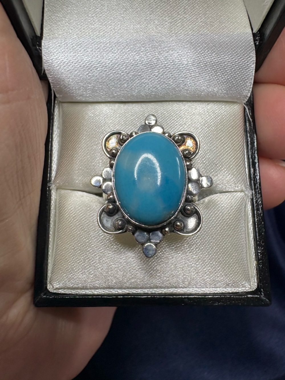 Ring 925 Sterling Silver Genuine Larimar Gemstone